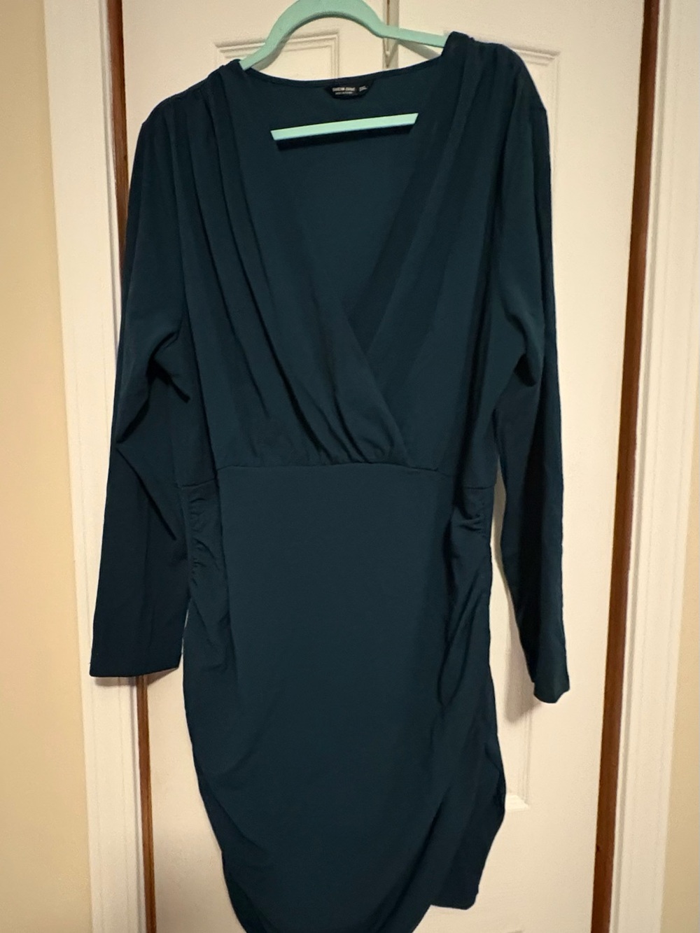 SHEIN Deep Teal Long-Sleeve Wrap-Style Dress